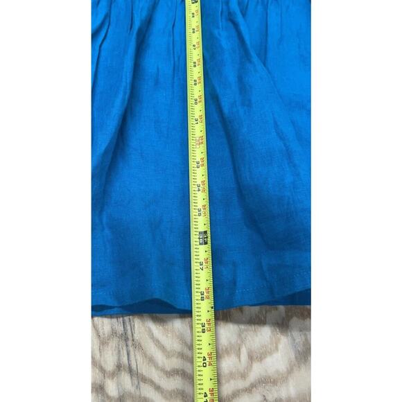 Chico's 100% Linen Embellished Cap Sleeve Dress Tiered Teal Green Midi Size 14 - Picture 12 of 12